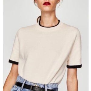 Zara Knit Crop Sweater with Contrast Detailing